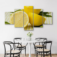 IDEA4WALL Lemons On Yellow Picnic Table Nature Modern Art On Canvas 5 Pieces Print