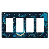WorldAcc Metal Light Switch Plate Outlet Cover (Astronomy Space Sun Star Moon Dark Blue - Quadruple Rocker)