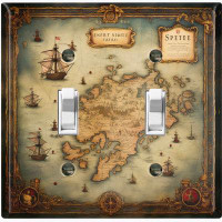 WorldAcc Metal Light Switch Plate Outlet Cover (Ship Travel World Map Biege - Double Toggle)