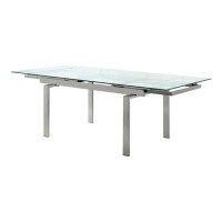 Ivy Bronx Kleigh Rectangular Extendable Dining Table with Glass Top in Clear and Chrome