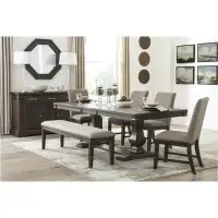 Saflon Modestine Rustic Brown Oak Finish Fabric Upholstery Seat Rectangular Dining Room Set