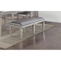 Everly Quinn 1-Pc Modern Glam Long Bench Upholstered Seat Sparkling Embellishments Silver Grey Finish Furniture Bedroom