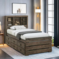 Millwood Pines Farmhouse Style Captain Bed With Bookcase Headboard, Three Drawers And Trundle