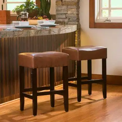 Winston Porter Set of 2, 26.75" Backless Leather Counter Height Barstool, Brown