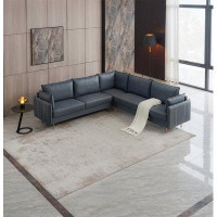 Everly Quinn L-Shaped Corner Sectional Technical Leather Sofa