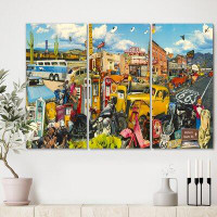 Made in Canada - East Urban Home 'Route 66 Midwest Roadside Collage' Painting Multi-Piece Image on Canvas