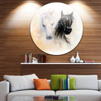 Made in Canada - Design Art 'Black and White Horse Heads' Painting Print on Metal