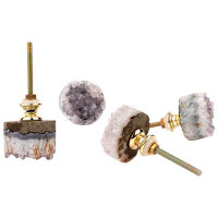 Koyal Wholesale Amethyst Crystal Geode Stone Dresser Knobs, Cupboard Drawer Pulls With Natural Gold Plated Stone 4 Pack