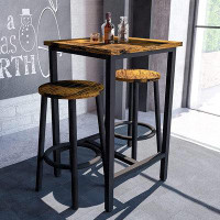 17 Stories 3 Piece Pub Dining Set, Modern Bar Table And Stools For 2 Kitchen Counter Height Wood Top Bistro Easy Assembl