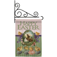 Breeze Decor Bunny With Chicks - Impressions Decorative Metal Fansy Wall Bracket Garden Flag Set GS103053-BO-03