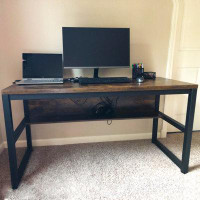 17 Stories Computer Desk with Bookshelf/Metal Hole Cable