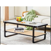 MR Modern minimalist rectangular double layer black solid wood imitation rattan coffee table WQLY322-W1151119892