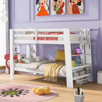 Harriet Bee Twin Over Twin Bunk Bed With Shelves And Built-In Ladder