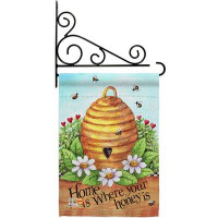 Breeze Decor Bee Hive Home - Impressions Decorative Metal Fansy Wall Bracket Garden Flag Set GS104083-BO-03