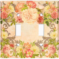 WorldAcc Metal Light Switch Plate Outlet Cover (Pink Rose Frame 1 - Double Toggle)