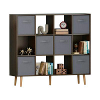 George Oliver George Oliver 12-Cube Bookcase With 6 Fabric Bins, Modern Storage Cabinet, Free Standing Storage Organizer