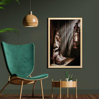 East Urban Home Ambesonne Western Wall Art With Frame, Cowboys And Lantern On A Dallas Bench In Vintage Ranch Nostalgic
