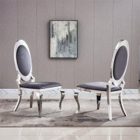 Orren Ellis Dining Chair With Oval Backrest And Stainless Steel Legs-Set Of 2
