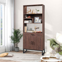 17 Stories Bookshelf With Doors, Bookcase With Storage Drawer And LED Strip Lights,Free Standing Display Rack