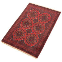 Isabelline One-of-a-Kind Alarick Hand-Knotted 2010s Esari Turkman Red 3'6" x 4'9" Wool Area Rug