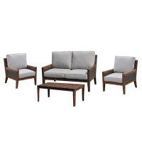 Courtyard Casual Furniture Courtyard Casual Bermuda Taupe FSC Teak 4 Piece Seating Set With Loveseat, Coffee Table And 2