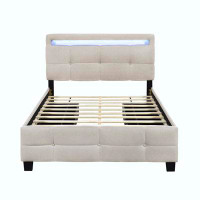 Wrought Studio Twin Size Linen Fabric Upholstered Platform Bed with LED Headboard and drawers