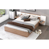 Latitude Run® Queen Size Platform Bed with Headboard, Drawers, Shelves, USB Ports and Sockets