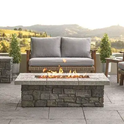 With a durable natural-looking flagstone top and a faux stacked stone base the square gas fire table...