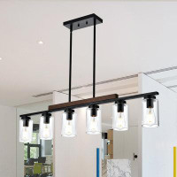 Gracie Oaks 6-Lights Farmhouse Pendant Lights Fixtures Ceiling Hanging, Modern Black Kitchen Island Lighting With Clear