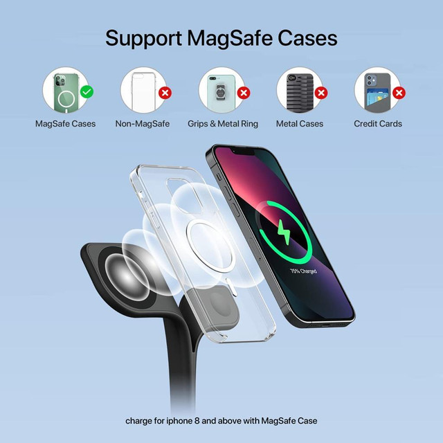 Magnetic Station 5 in 1 Faster Mag-Safe Wireless Charger for iPhone 14,13,12 Pro/MaX, Apple Watch in Cell Phone Accessories in City of Montréal - Image 3