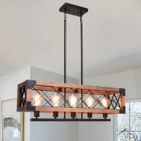 17 Stories Tuzla 5 - Light Kitchen Island Rectangle Pendant with Wood Accents
