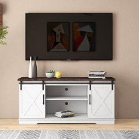 Gracie Oaks Barn Doors TV Stand with Storage and Shelves