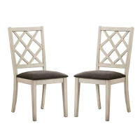 Gracie Oaks Set Of 2 Fabric Upholstered Side Chairs In Antique White And Grey