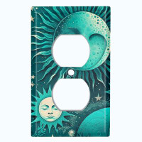 WorldAcc Metal Light Switch Plate Outlet Cover (Astronomy Space Sun Stars Moon Teal - Single Duplex)