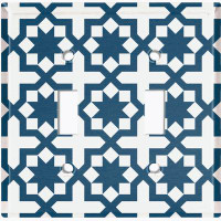 WorldAcc Metal Light Switch Plate Outlet Cover (Vintage White Blue Elegant Star Tile Pattern - Single Toggle)