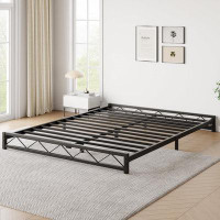 Ebern Designs White 6 Inch Metal Platform Bed Frame With Wavy Pattern