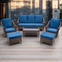 Buenhomino Outdoor Patio Furniture Set 6 Piece Wicker Conversation Set