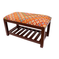 Foundry Select Modern Carver Kilim Upholstered Handmade Wood Storage Bench