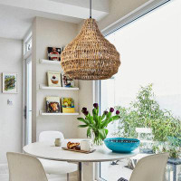 Bayou Breeze Bohemian Hand-Woven Straw Rattan Pendant Light for Living Room Dining Table Kitchen Island