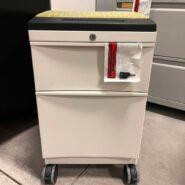 Mobile Box/File Pedestal – Full Pull Handles – White with Cushion in Desks in Belleville Area