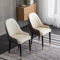 Hokku Designs Xao Metal Side Chair , Modern Dining Chair with PU Leather and Wood Legs