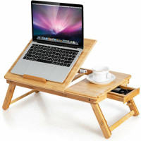 Inbox Zero Inbox Zero Bamboo Laptop Desk Adjustable Folding Bed Tray W/drawer Heat Dissipation