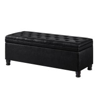 WDDH Upholstered Tufted Button Storage Bench ,PU Entry Bench With Spindle Wooden Legs, Bed Bench, Black