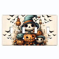 WorldAcc Metal Light Switch Plate Outlet Cover (Halloween Spooky Puppet Pumpkin Bats - Quadruple Toggle)