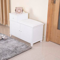 Orren Ellis Organize In Style With White Wooden Shoe Storage Stool Featuring Convenient Drawers For Neat And Tidy Spaces