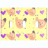 WorldAcc Metal Light Switch Plate Outlet Cover (Teddy Bears Pink Hearts Yellow - Triple Toggle)