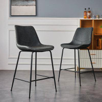 George Oliver Set Of 2 Modern Counter Height Bar Stools, Industrial PU Leather Barstool With Back And Metal Leg