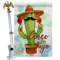 Breeze Decor Mr Cactus Cinco De Mayo - Impressions Decorative Aluminum Pole & Bracket House Flag Set HS115130-BO-02