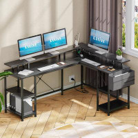 Latitude Run® L Shaped Desk, 95" Reversible Corner Computer Desk with Storage Shelves, Monitor Stand, Storage Bag