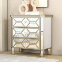 Rosdorf Park Mirrored 3-Drawer Chest With Golden Lines